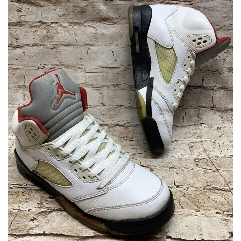 AIR JORDAN BOY'S 5 RETRO (GS) SHOES 2012 440888 100 FIRE RED WHITE SIZE 6Y